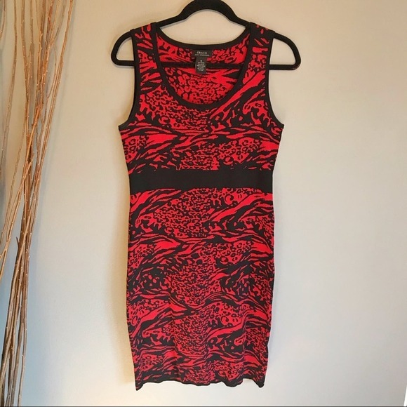 Grace Knit Print Dress Red/Black Stretch Size M - Picture 2 of 7